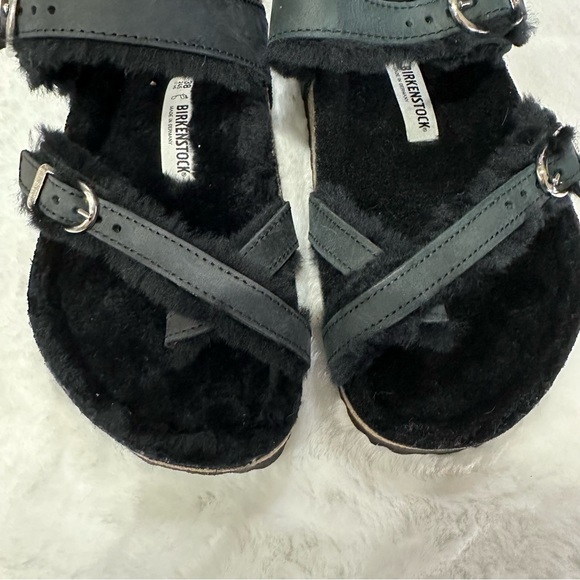 Birkenstock Mayari Shearling Thong Sandals Fur Toe Loop Germany Buckle Straps - Picture 12 of 16